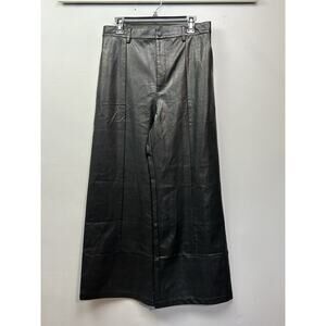 Bardot Marlowe Vegan Leather Wide Leg Pants Womens 10 Black Pockets Revolve‎